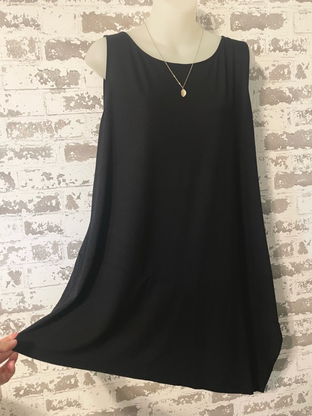 Eileen Fisher Black Asymmetrical Tunic Tank Top XL Minimalist Draped Hem - Picture 2 of 6